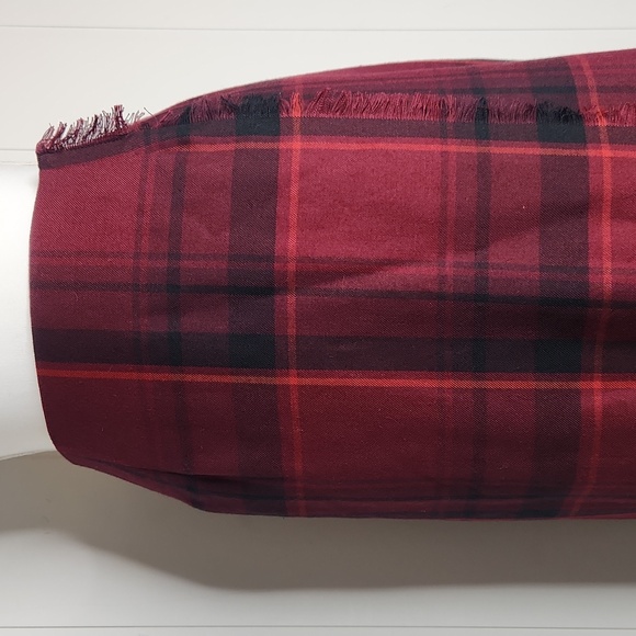 Vintage Dresses & Skirts - Y2K Red Plaid Side Fringe Classic Office Holiday Wrap Maxi Skirt